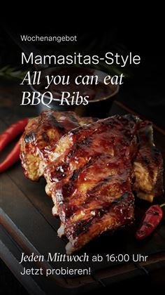 Saftige BBQ-Rippchen im Mamasitas-Stil. Jeden Mittwoch ab 16:00 Uhr All-you-can-eat-Angebot!
