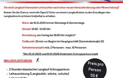 A flyer for cross-country skiing trial days with information on dates, prices, and content. The event offers tips and tricks for beginners in cross-country skiing.