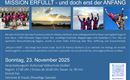 Ein Plakat für eine Veranstaltung mit dem Titel "Mission erfüllt – und doch erst der Anfang". Es zeigt eine Zusammenstellung von Bildern und Informationen über eine Reise und den bevorstehenden Event am 23. November 2025 in Großarl.