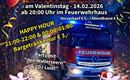 A poster for the fire brigade ball of the Hüttschlag fire department on Valentine's Day 2026. It contains information about Happy Hour, a party, and special offers for ladies.