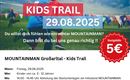 Ein Werbeplakat für das MOUNTAINMAN Kids Trail Event. Das Event findet am 29. August 2025 statt und richtet sich an Kinder im Alter von 6 bis 12 Jahren.