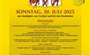 Ein fröhliches Plakat für die 24. "Musikantenroas" im Tal der Almen. Die Veranstaltung findet am Sonntag, den 20. Juli 2025, am Marktplatz von Großarl statt.