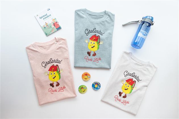 Kinder T-Shirts und Trinkflasche mit Großarltal Logo. 