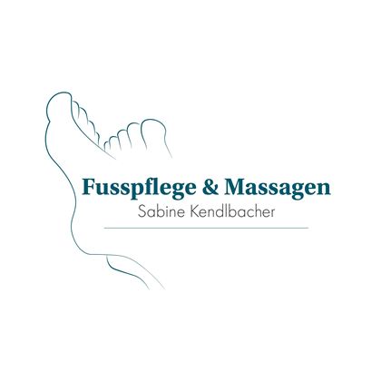 A logo for foot care and massages. It features a stylized foot graphic with the text "Foot Care & Massages" and the name "Sabine Kendlbacher".