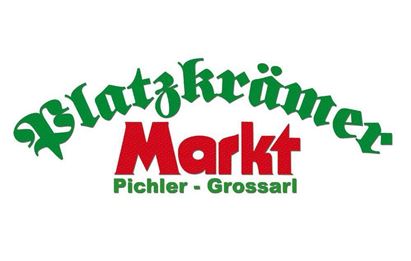 Ein Logo für den Platzkrämer Markt in Grossarl. Es zeigt den Namen "Platzkrämer" in grüner Schrift und "Markt" in roter Schrift.