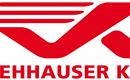 Ein rotes Logo von Viehhauser KFZ. Es zeigt einen stilisierten Buchstaben "K" und schnelle Linien, die Bewegung symbolisieren.