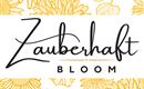 Ein kreatives Logo mit dem Schriftzug "Zauberhaft BLOOM". Umrandet von gelben Blumen und Blättern.