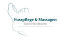 A logo for foot care and massages. It features a stylized foot graphic with the text "Foot Care & Massages" and the name "Sabine Kendlbacher".
