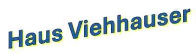 Ein Logo mit dem Schriftzug "Haus Viehhauser" in blauer und gelber Schrift. Es vermittelt einen modernen und einladenden Eindruck.