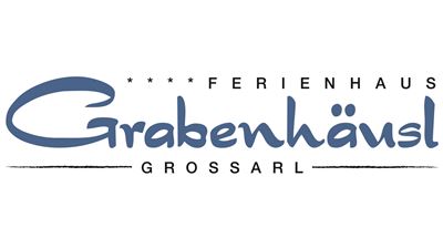 Ein Logo des Ferienhauses Grabenhäusl in Grossarl. Es zeigt den Namen in blauer Schrift und hebt die Ferienunterkunft hervor.