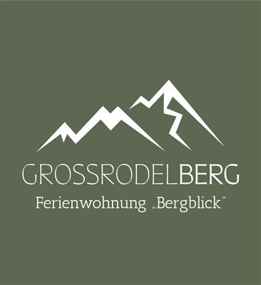 A stylized logo featuring mountain graphics with the text "GROSSRODELBERG". Below it is "Holiday Apartment 'Bergblick'".