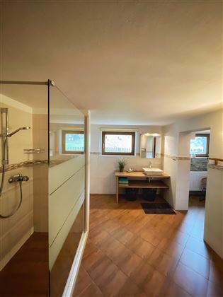 Badezimmer mit Sauna und Dusche