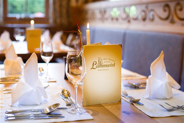 Hotel Lammwirt - Speisesaal, gedeckter Tisch