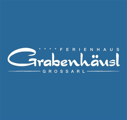 A logo of the holiday home "Grabenhäusl" in Großarl. It features appealing lettering on a blue background.