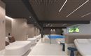 An elegant wellness area with a small pool and comfortable loungers. The wood paneling and soft colors create a relaxing atmosphere.